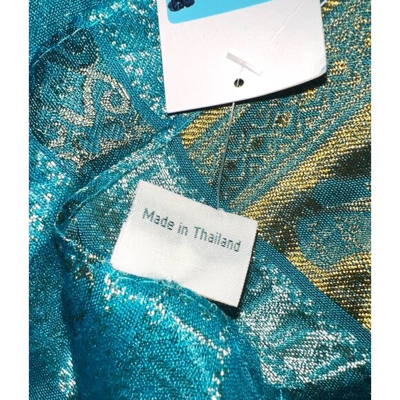 Turquoise & Gold Silk Elephant Print Scarf/Shawl 40.5”x 20.5”  Water Scent - Picture 3 of 5